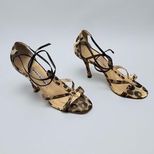 Manolo Blahnik Leopard Print Venusa Strappy Heels Size 38.5 US8 Rare Style